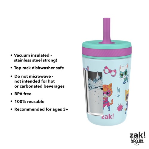 	Zak Designs SuperKitties Kelso tazza per bambini 12 oz acciaio inossidabile a prova di perdite	 - Foto 5 di 9