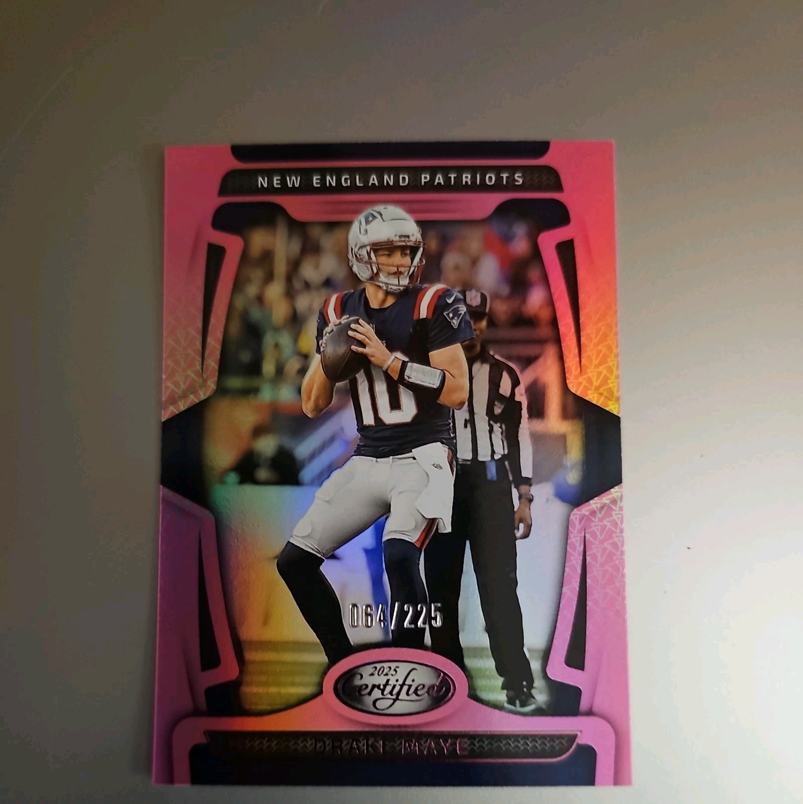 2025 Panini Certified Drake Maye New England Patriots Pink Mirror #67