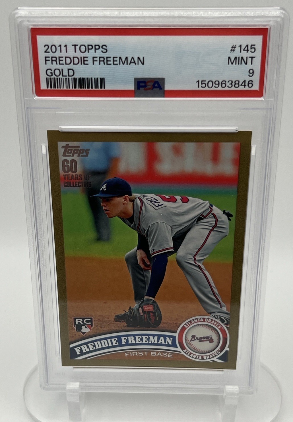2011 Topps - Freddie Freeman #145 Gold /2011 (RC) PSA 9 view 1