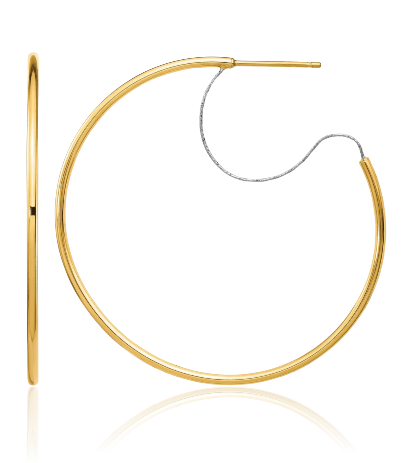 14K Solid Two Tone Gold Large Wire Hoop Earrings 43.9mm 1-3/4 inch Latch Back,