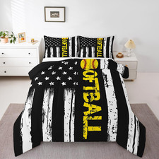 USA Flag Baseball Softball Comforter Set Twin with Pillow Case for Boys Teens