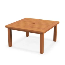 Patio Coffee Table with Umbrella Hole Slatted Tabletop & Teak Oil Finish