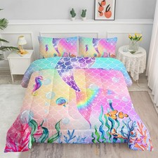 Mermaid Tail Comforter Set - Rainbow Pink Scales Mermaid Printed Bedding Set ...