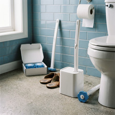 Space-Saving Low-Profile Disposable Toilet Brush Handle with Holder