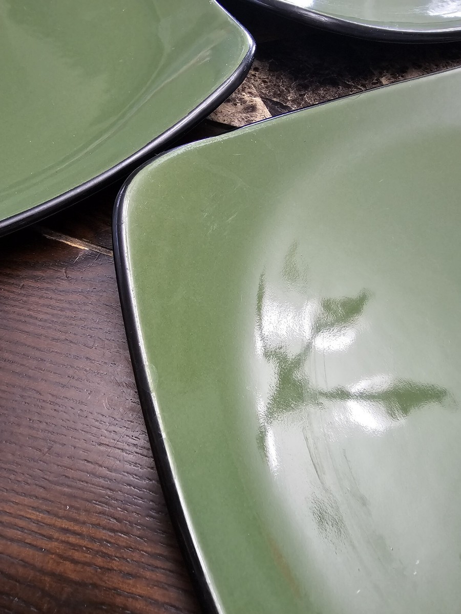 Corelle Hearthstone Stoneware Green Square Dinner Plates 11.5