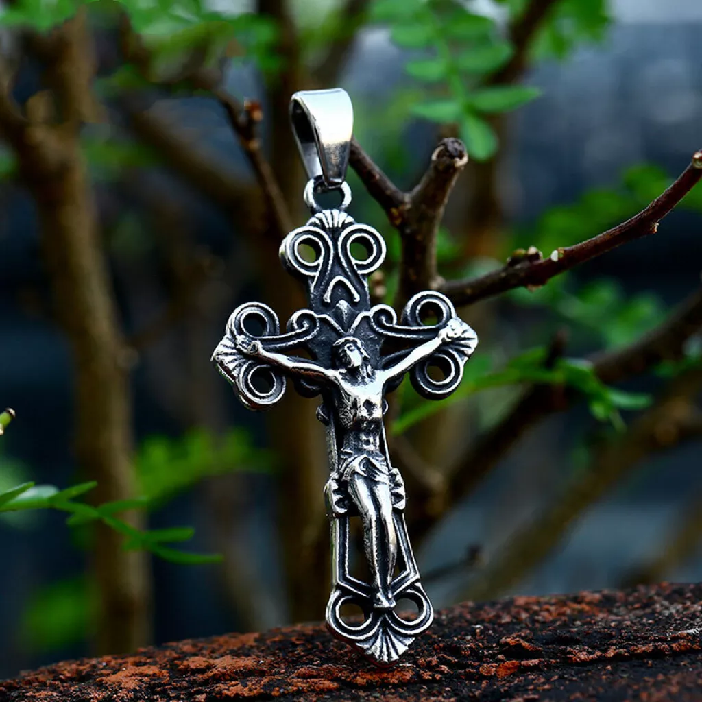 Mens Catholic Jesus Christ Crucifix Cross Pendant Necklace