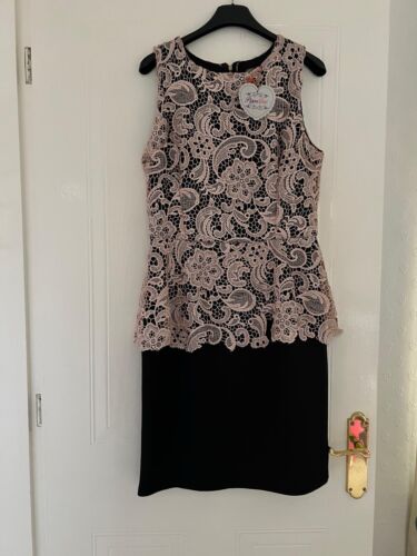 Pippa Dee ‘Peplum Lace’ Dress BNWT Size 14 Cream Lace Effect Top Over Black Body