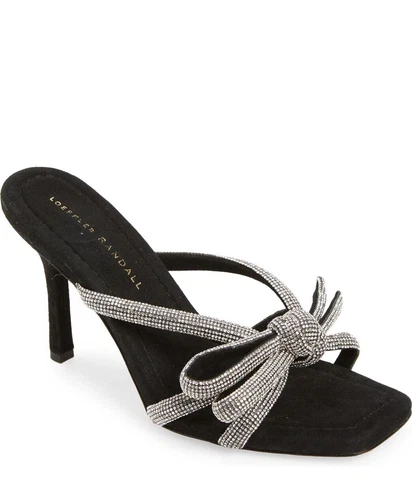 $380 Loeffler Randall Margi OVERSIZED Bow CRYSTALS SUEDE HEEL BLACK 8 (DC3)