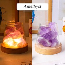 Natural Crystal Raw Stone Night Light Healing Aromatherapy Table Lamp + USB Base