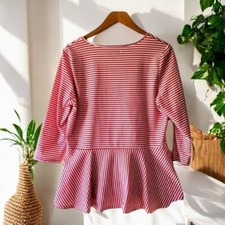 women s red striped 3/4 sleeve tops