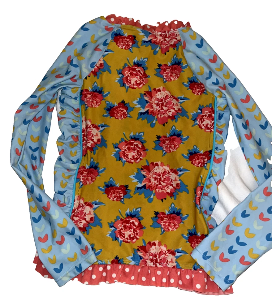 Top de natación Matilda Jane Wind Surfer protección contra erupciones solo NIÑAS TALLA 6 azul amarillo rosa Foto 3 de 4