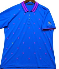G/Fore Polo Shirt Mens Medium Blue Pink Skull Print Golf All Over Short Sleeve