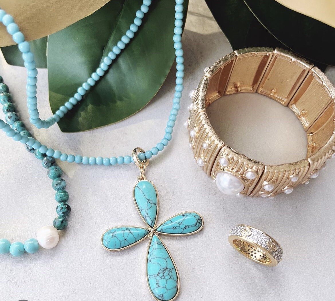 BNIB Park Lane Haven turquoise 2 in 1 cross necklace removable