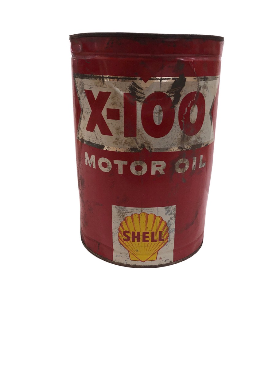 VINTAGE SHELL X-100 Heavy Duty MOTOR Metal OIL CAN 5 QUARTS | eBay