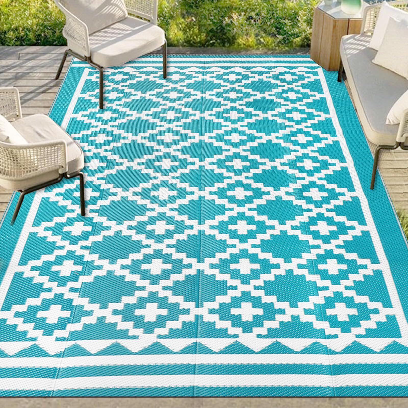 Capslpad Outdoor Patio Rug 5×8 ft Waterproof Plastic Straw Rug