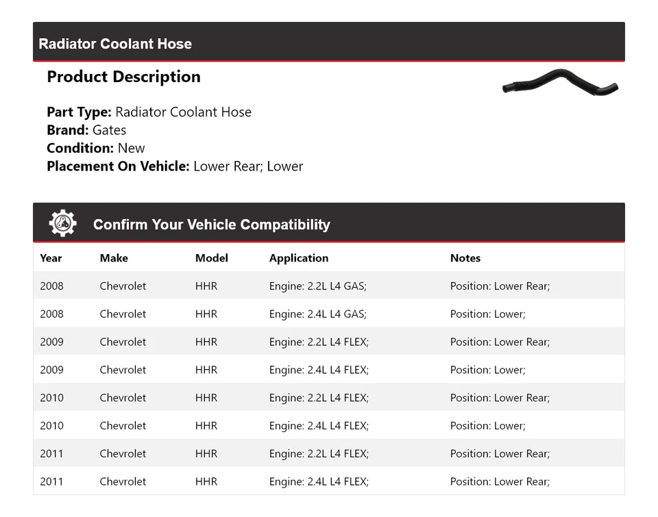 For 2008-2011 Chevrolet HHR Radiator Coolant Hose Gates 2009 2010 - Image 2 of 4