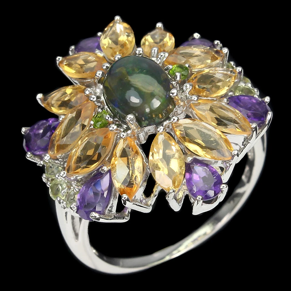 Anillo de plata de ley 925 ovalado ópalo negro 8x6 mm gemas de citrino piedras preciosas joyería 8 Foto 2 de 4