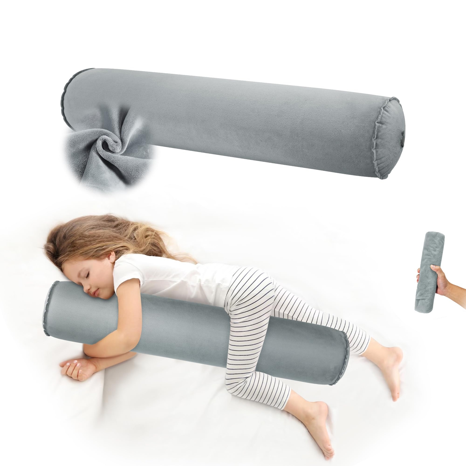 Inflatable Long Bolster Body Pillow for Adults and Kids Round Cervical Roll Cylinder Support