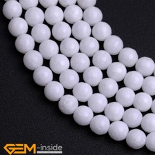 Faceted White Porcelain Jade Gemstone Round Spacer Beads For Jewelry Making 15"