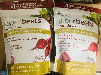 2X HumanN SuperBeets COQ10 Heart Chews Advanced 3-in-1 Formula Beetroot,grapesee