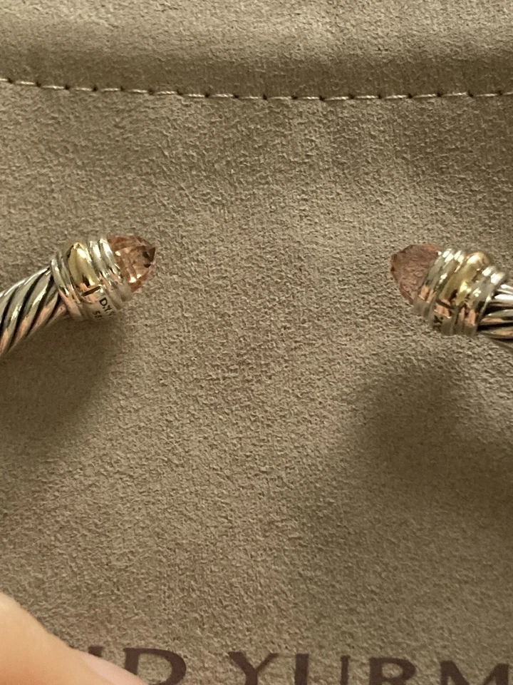 Brazalete David Yurman Plata Esterlina MORGANITA y Oro Cable GRANDE Foto 2 de 4