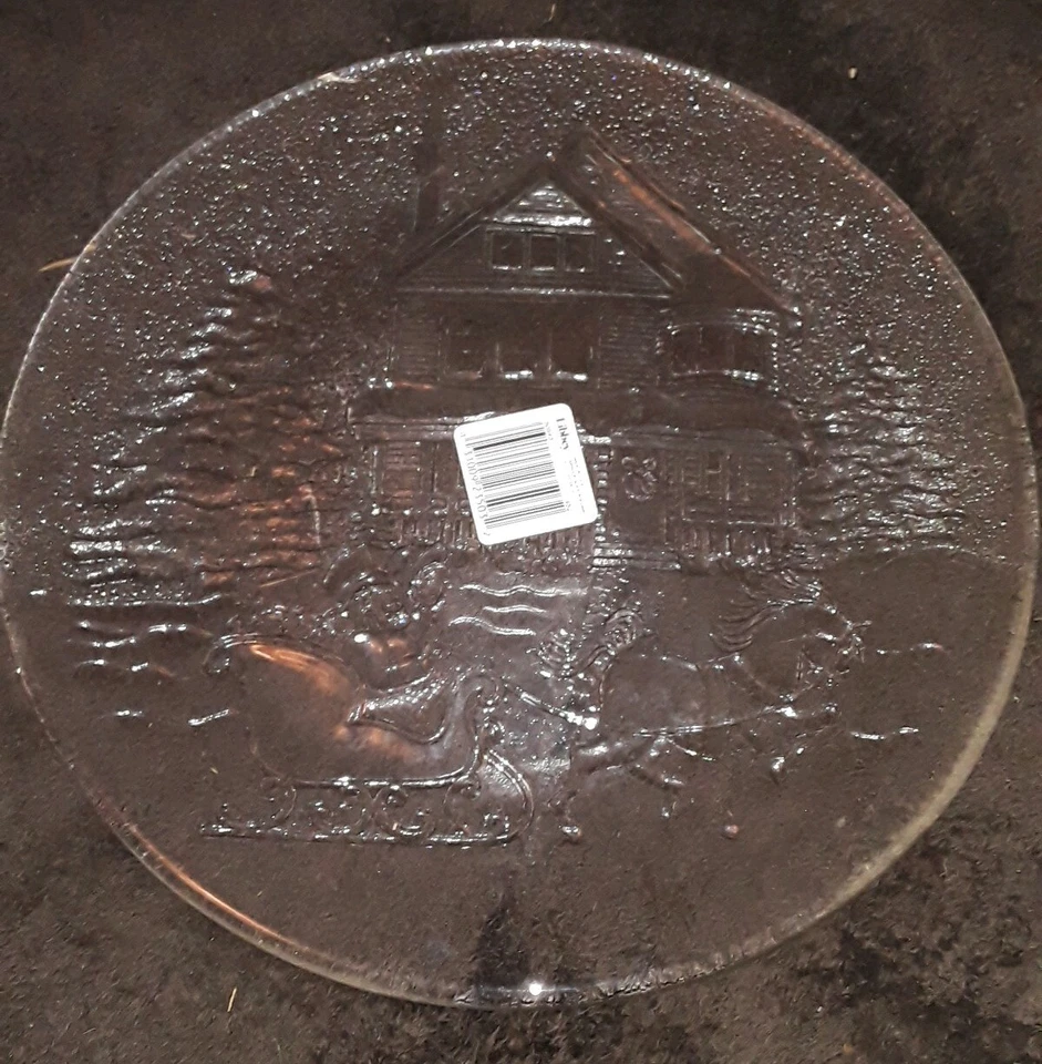 LIBBEY Clear Christmas GLASS Serving Plate 12 1/2" House w Santa's Sleigh #1 - Image 2 of 4