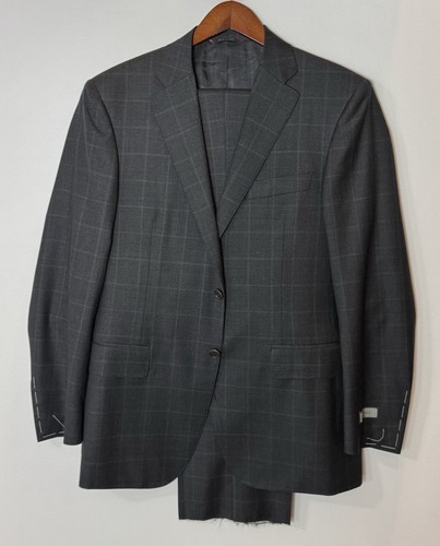 CANALI New Label 13290/37 Gray Window Pane 2 Button Suit Size 38 R #273 - Picture 2 of 13