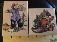 Rubber Stamps Hero Arts H958 Stampendous Q032 Halloween Scarecrow Cornucopia '97
