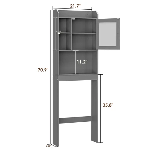 Over the WC Aufbewahrungsschrank Badezimmer Organizer mit Regal braun/weiß/grau - Bild 11 von 31