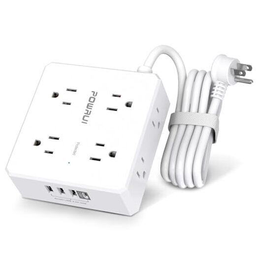 Surge Protector Power Strip - Flat Plug Extension Cord with 8 Widely 6 Ft