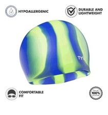 NEW TYR Silicone waterproof Multi-Color Green/Blue Graphic Swim Cap sports