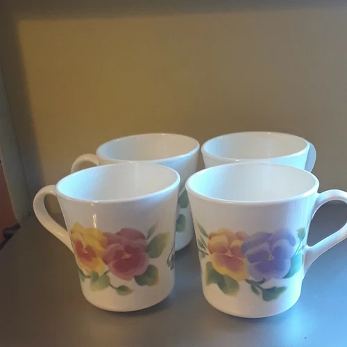 Set of 4 Corning Corelle Summer Blush Pansy Coffee Mugs Cups - 3.5" NO SAUCERS