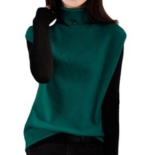Lady Faux Cashmere Knitted Vest Gilet Knitwear High Neck Tank Tops Cami Vest Top
