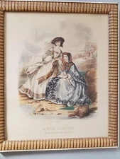 Antique Large 1862 Anais Toudouze La Mode Illustree Hand-Colored Etching. Framed
