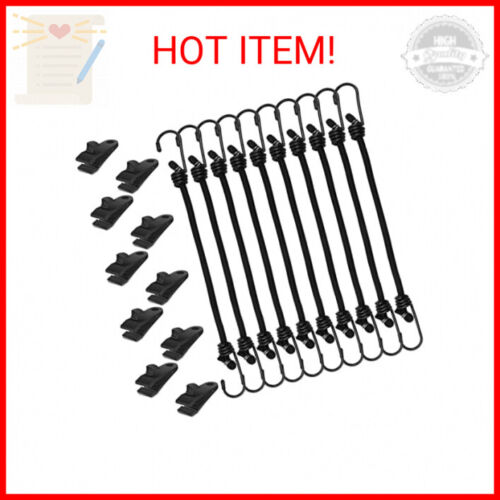 Vashly Bungee Cords with Hooks 20 Pack 12 Inch Bungee Cords Heavy Duty Outdoor w