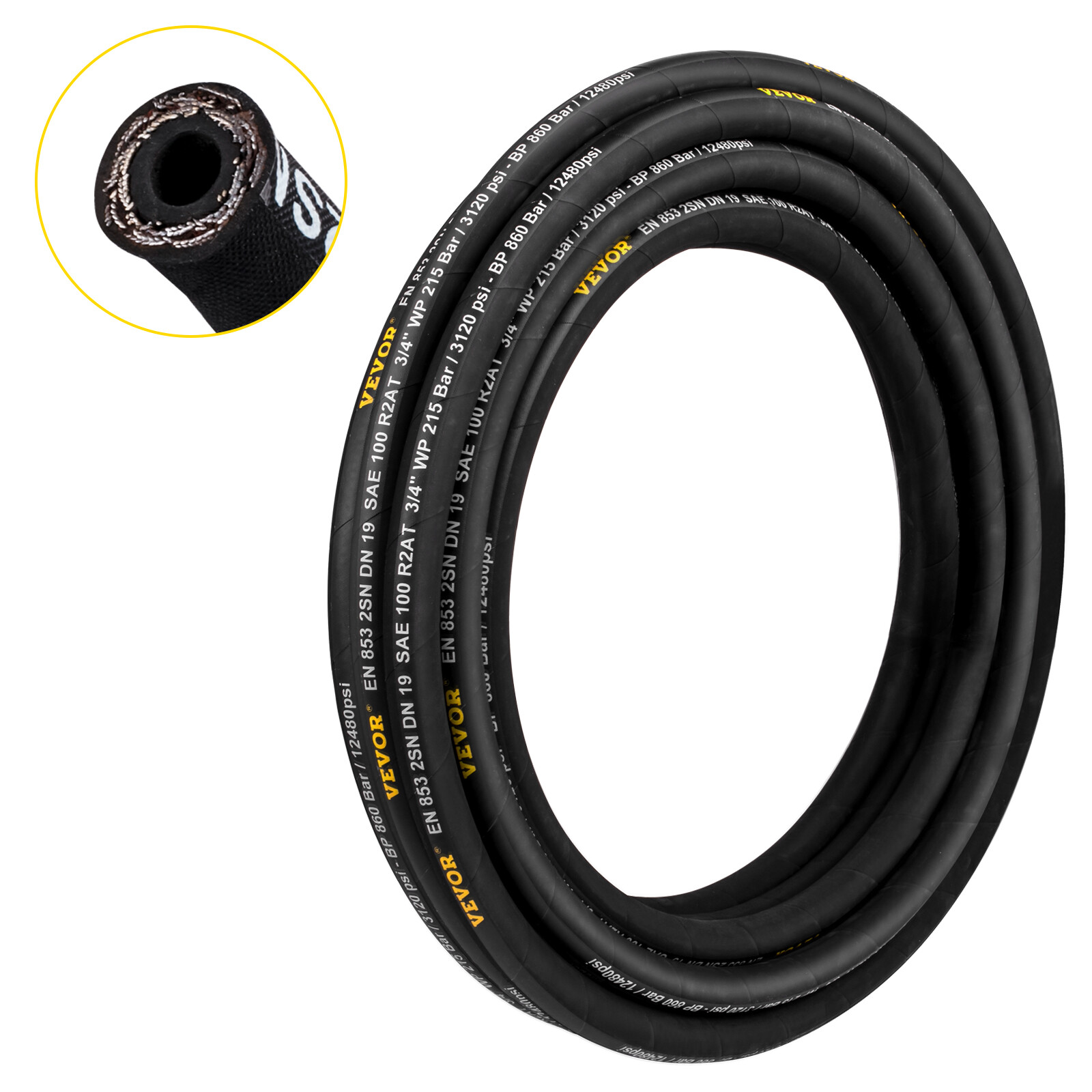 VEVOR Tuyau Hydraulique Premium - Durite Carburant de 100 m de Longueur en Acier Tressé