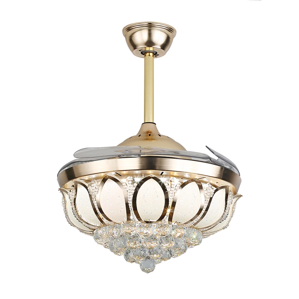 2-in-1 42" Crystal Invisible Ceiling Fan Light LED Chandelier Fan Lamp Remote US - Image 4 of 4