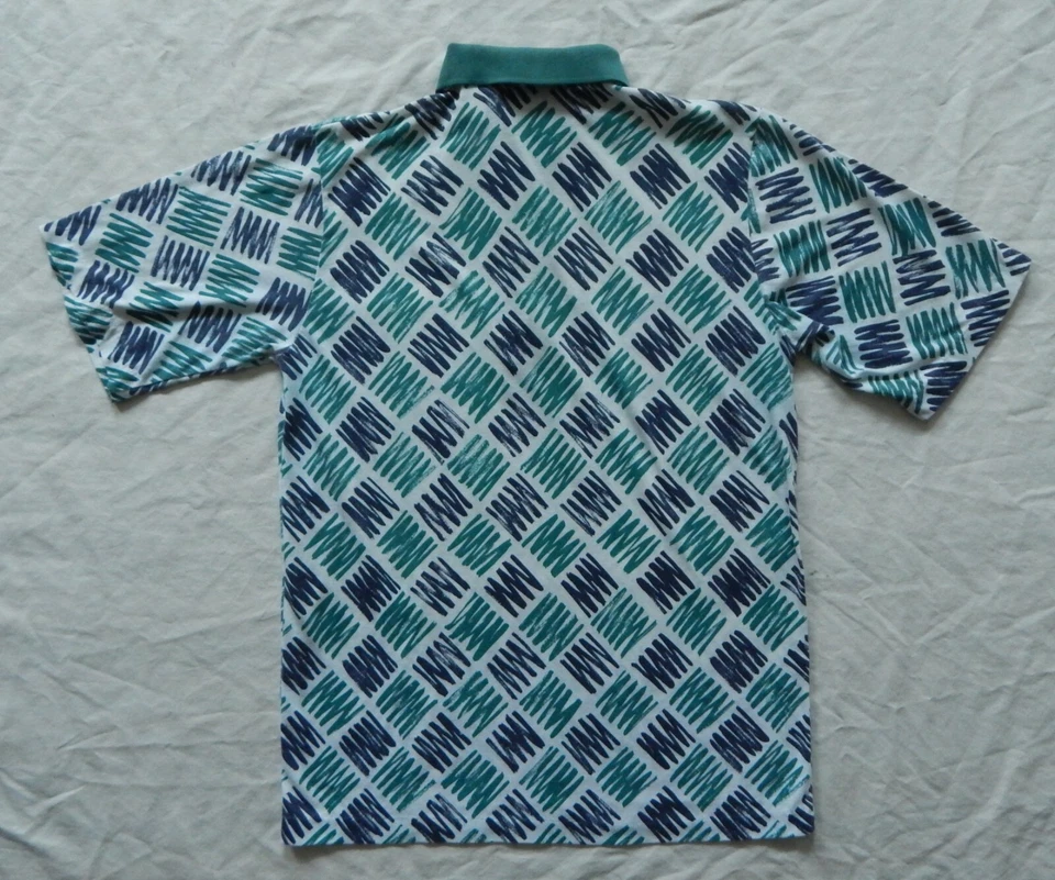 Camisa Polo Tenis Manga Corta Geométrica Verde Púrpura - Pequeña Para Hombre Algodón De Colección Foto 3 de 4