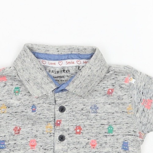 Primark Boys Grey Geometric Cotton Blend Basic Polo Size 3-6 Months Collared - Picture 4 of 12