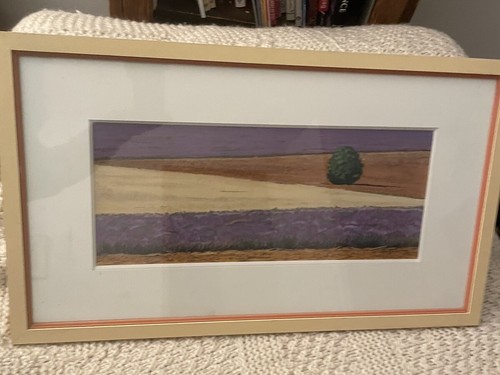 French Original Pastel Lavender Field Provence Farm C. Catteau Art Work 7x14” - Picture 8 of 10