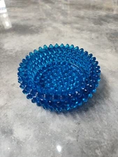 Vintage Fenton Colonial Blue Hobnail Round Open Salt Cellar