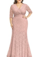 PinUp Fashions 3/4 Sleeve Lace Maxi Dress 16W Evening Formal Gown New With Tag