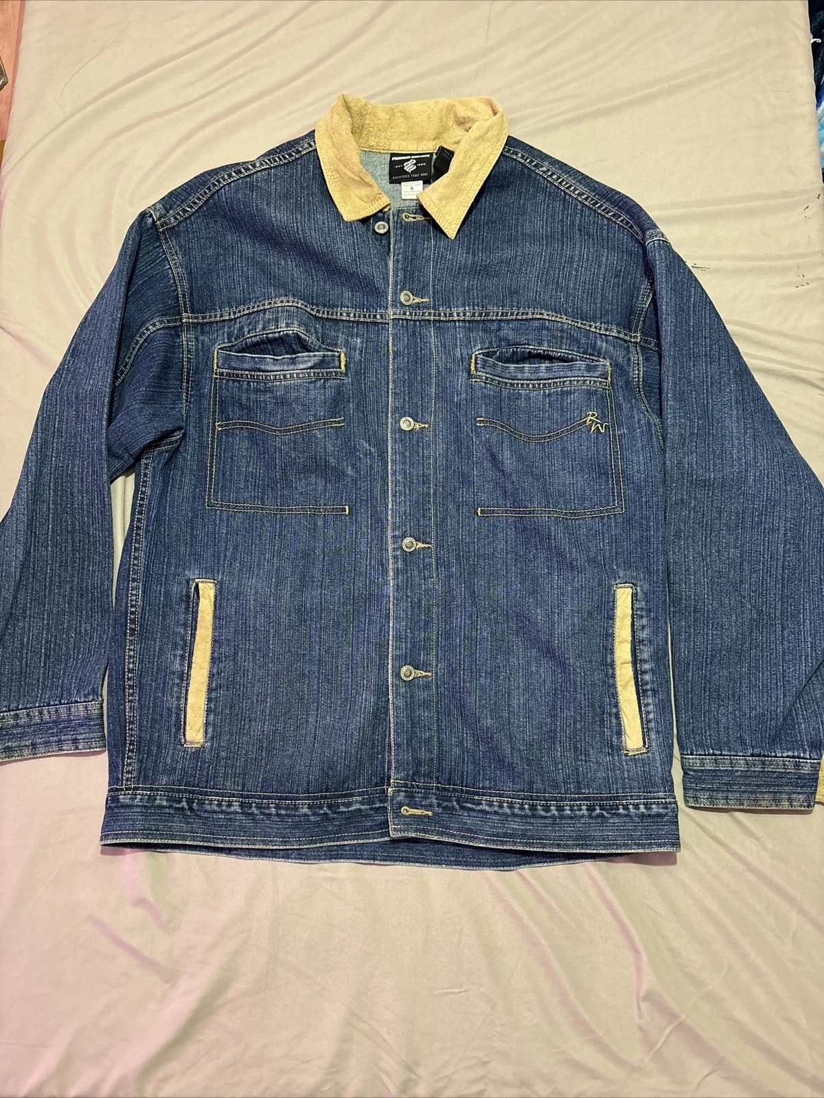 Vintage Roca Wear Denim Jacket With Suede Trim & Collar ~L Retro EUC