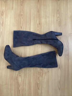 Damen Stiefel Gr.37, Alba Moda, Grau Samt Leder Kunstleder Gebraucht