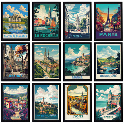 Vintage Urlaub Reise Poster Frankreich Retro Stadt Druck Deko Wandbild A5 A4 A3