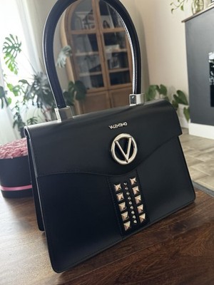 Valentino Black Studded V Logo Top Handle Satchel, Magnetic Closure, Dust Bag