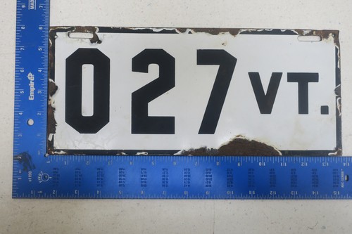 VERMONT Porcelain License Plate 1907 1908 Car Dealer #027 Rare
