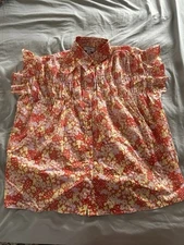 NWOT Avast Floral Ruffle Flutter Sleeve Cotton Blouse Top Size Small