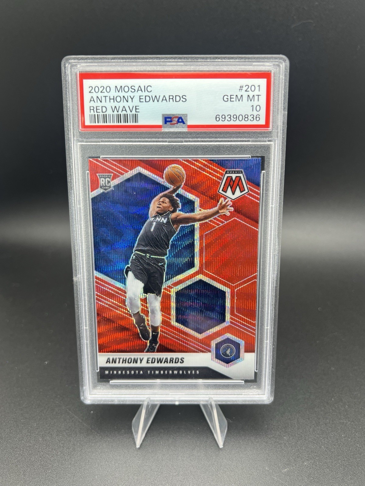 2020-21 Panini Mosaic Anthony Edwards #201 RC Rookie Red Wave PSA 10