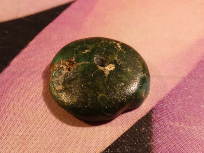 ANCIENT PRE COLUMBIAN PERUVIAN MOCHE TURQUOISE AGATE BLU GRN BEAD 13.5-3.2 MM